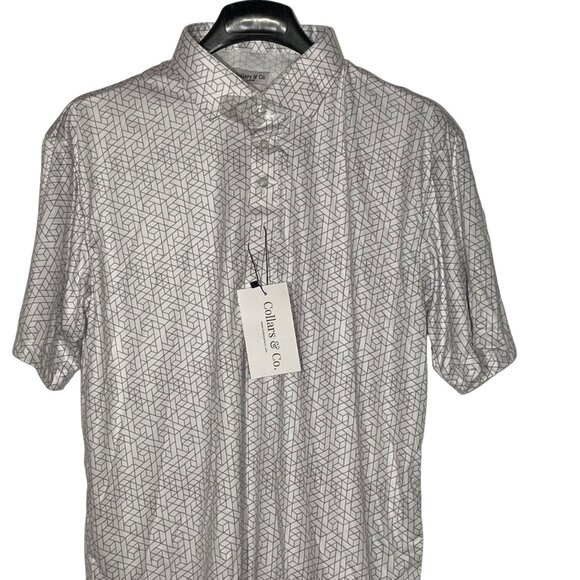 Collars & Co. Other - Collars & Co. Semi-Spread Collar Polo White Geometric Sz LG Short Sleeve